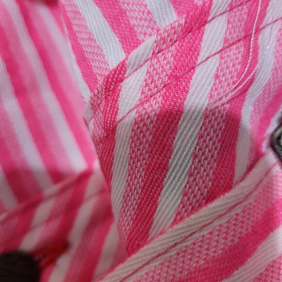 Vintage Mr Fly Bib Overalls Pink Stripe Button Denim Shortalls Shorts Cuffed XS - Picture 14 of 16